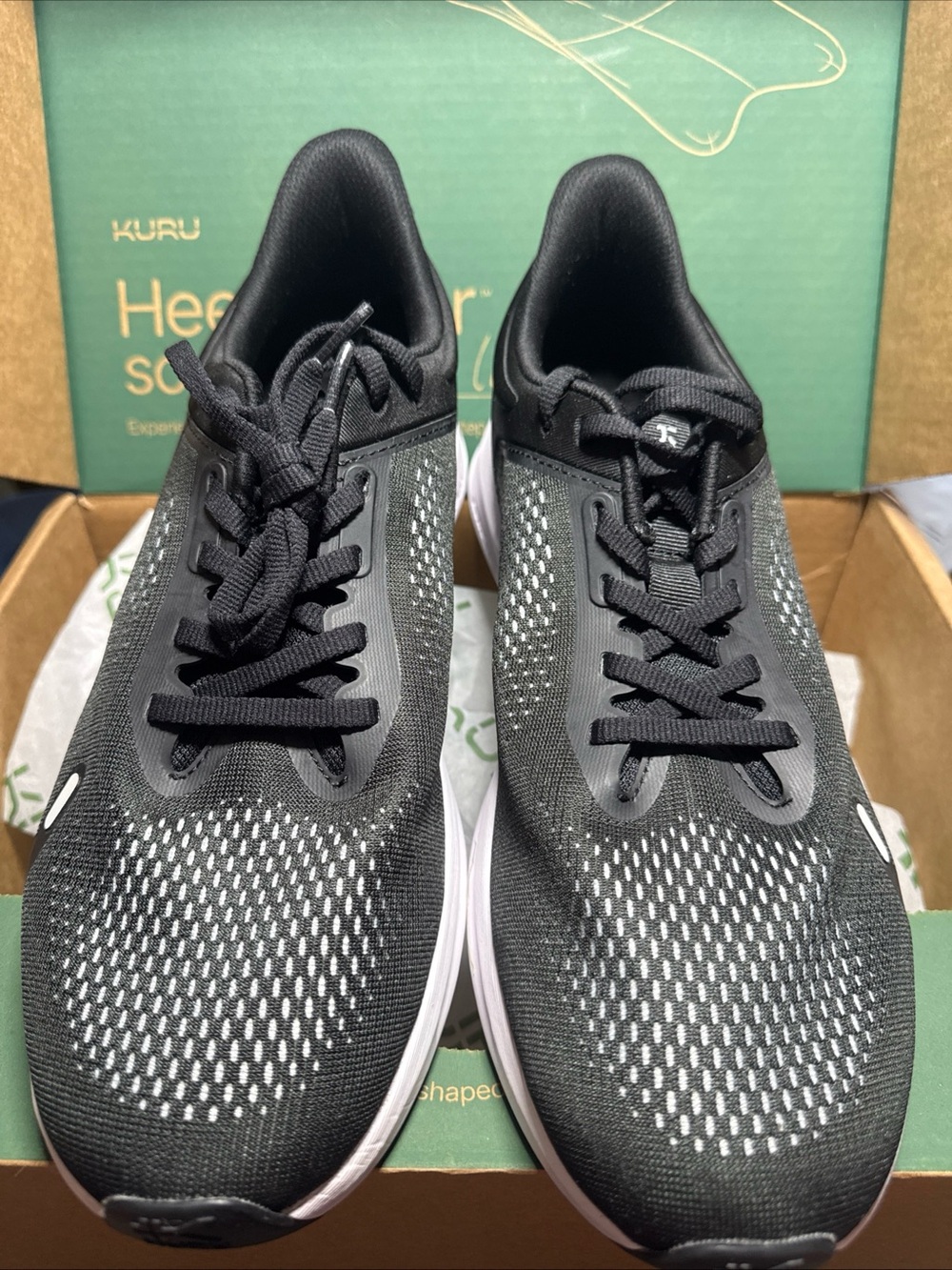 KURU Atom Fusion 11 Men’s Black and White Knit Running Sneakers